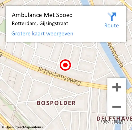 Locatie op kaart van de 112 melding: Ambulance Met Spoed Naar Rotterdam, Gijsingstraat op 22 augustus 2024 13:09