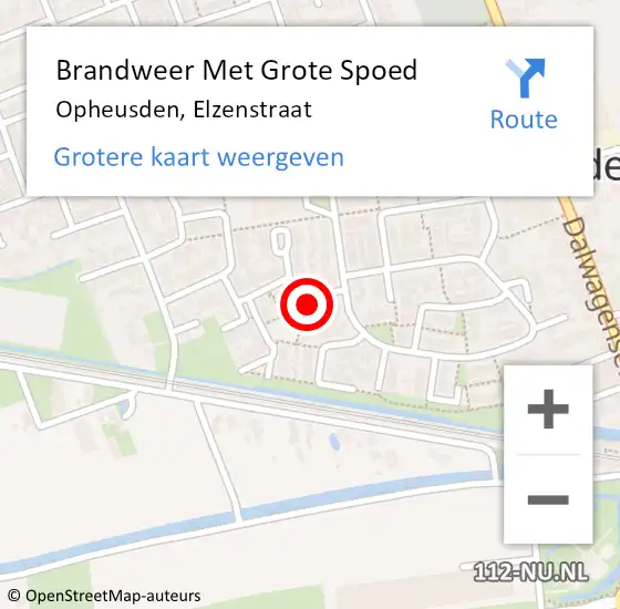 Locatie op kaart van de 112 melding: Brandweer Met Grote Spoed Naar Opheusden, Elzenstraat op 22 augustus 2024 13:15