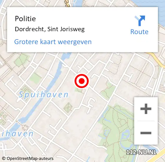 Locatie op kaart van de 112 melding: Politie Dordrecht, Sint Jorisweg op 22 augustus 2024 13:16