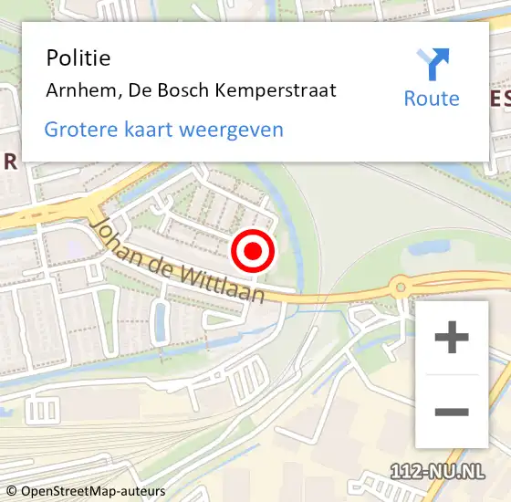 Locatie op kaart van de 112 melding: Politie Arnhem, De Bosch Kemperstraat op 22 augustus 2024 13:32