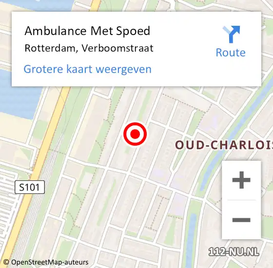 Locatie op kaart van de 112 melding: Ambulance Met Spoed Naar Rotterdam, Verboomstraat op 22 augustus 2024 13:36