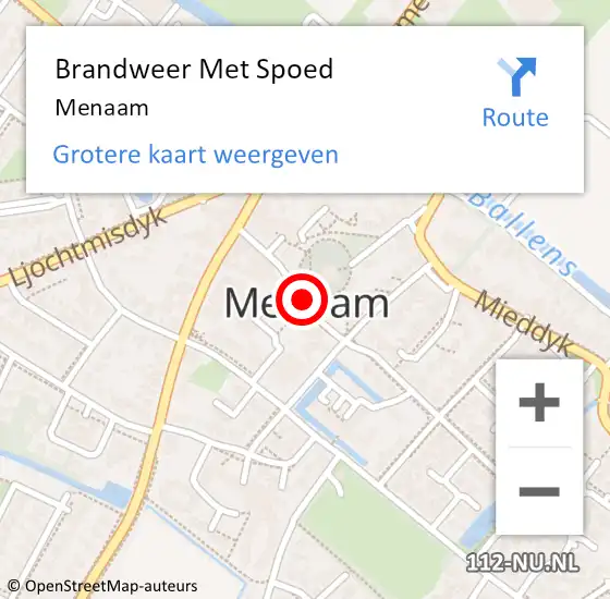 Locatie op kaart van de 112 melding: Brandweer Met Spoed Naar Menaam op 22 augustus 2024 13:52