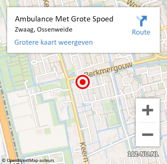 Locatie op kaart van de 112 melding: Ambulance Met Grote Spoed Naar Zwaag, Ossenweide op 22 augustus 2024 13:53