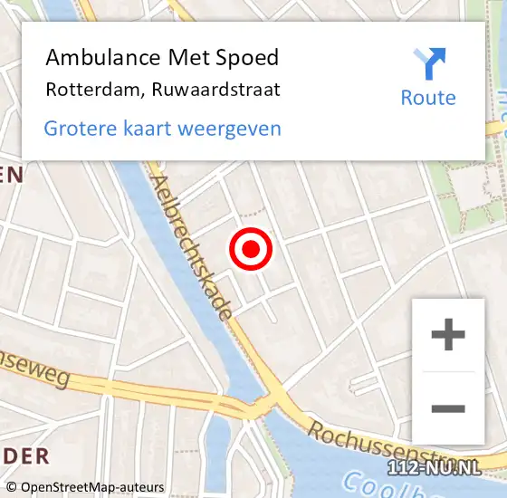 Locatie op kaart van de 112 melding: Ambulance Met Spoed Naar Rotterdam, Ruwaardstraat op 22 augustus 2024 14:00