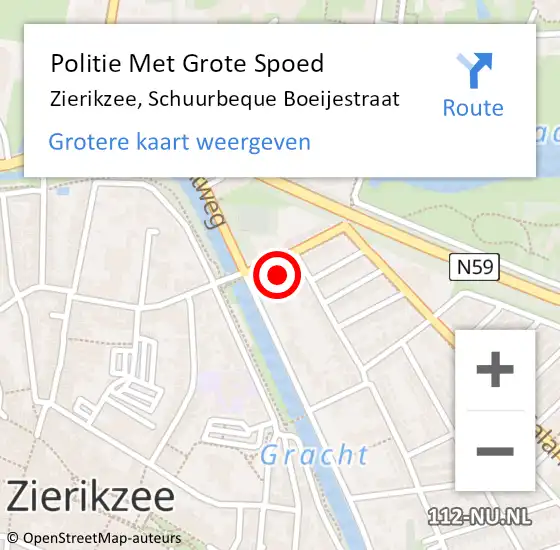 Locatie op kaart van de 112 melding: Politie Met Grote Spoed Naar Zierikzee, Schuurbeque Boeijestraat op 22 augustus 2024 14:17