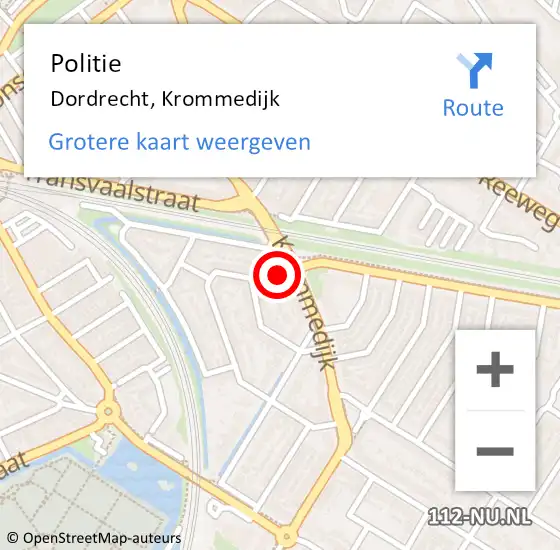 Locatie op kaart van de 112 melding: Politie Dordrecht, Krommedijk op 22 augustus 2024 14:33