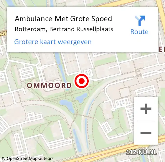 Locatie op kaart van de 112 melding: Ambulance Met Grote Spoed Naar Rotterdam, Bertrand Russellplaats op 22 augustus 2024 14:34