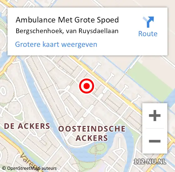 Locatie op kaart van de 112 melding: Ambulance Met Grote Spoed Naar Bergschenhoek, van Ruysdaellaan op 22 augustus 2024 14:50