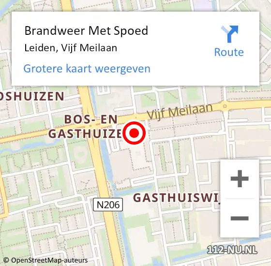 Locatie op kaart van de 112 melding: Brandweer Met Spoed Naar Leiden, Vijf Meilaan op 22 augustus 2024 14:55