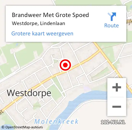 Locatie op kaart van de 112 melding: Brandweer Met Grote Spoed Naar Westdorpe, Lindenlaan op 22 augustus 2024 14:59