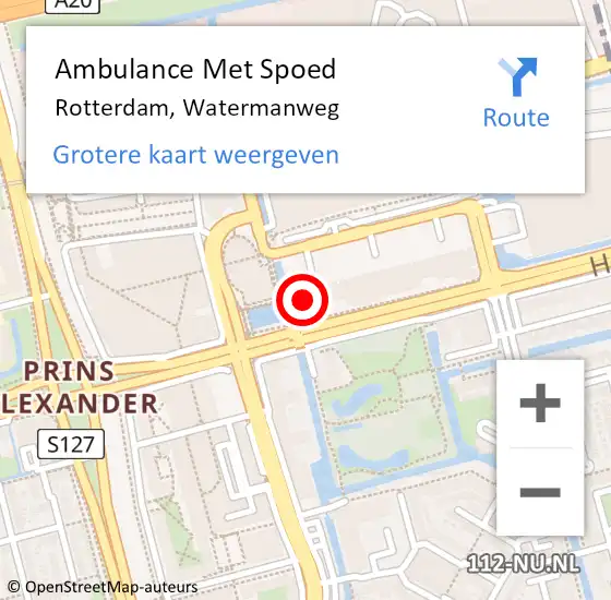 Locatie op kaart van de 112 melding: Ambulance Met Spoed Naar Rotterdam, Watermanweg op 22 augustus 2024 15:05