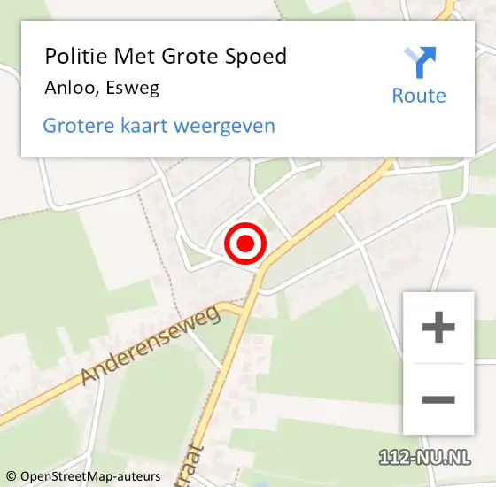 Locatie op kaart van de 112 melding: Politie Met Grote Spoed Naar Anloo, Esweg op 22 augustus 2024 15:11