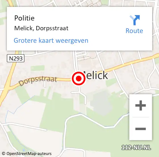 Locatie op kaart van de 112 melding: Politie Melick, Dorpsstraat op 22 augustus 2024 15:18