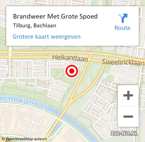 Locatie op kaart van de 112 melding: Brandweer Met Grote Spoed Naar Tilburg, Bachlaan op 22 augustus 2024 15:42