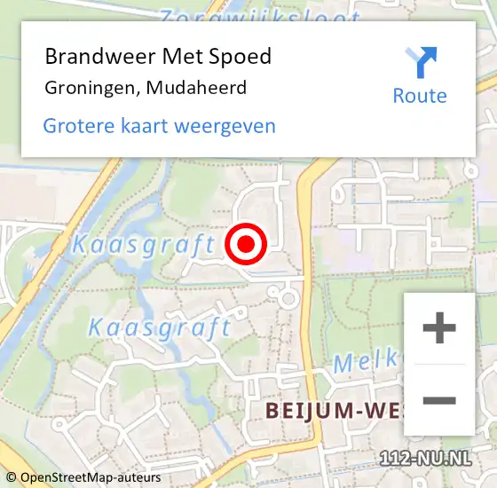 Locatie op kaart van de 112 melding: Brandweer Met Spoed Naar Groningen, Mudaheerd op 22 augustus 2024 16:03