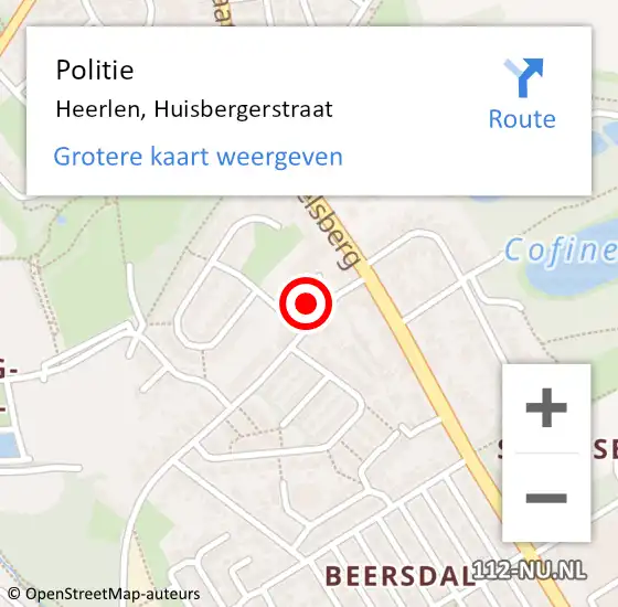 Locatie op kaart van de 112 melding: Politie Heerlen, Huisbergerstraat op 22 augustus 2024 16:18