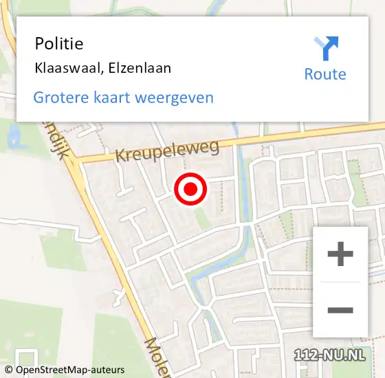 Locatie op kaart van de 112 melding: Politie Klaaswaal, Elzenlaan op 22 augustus 2024 16:45