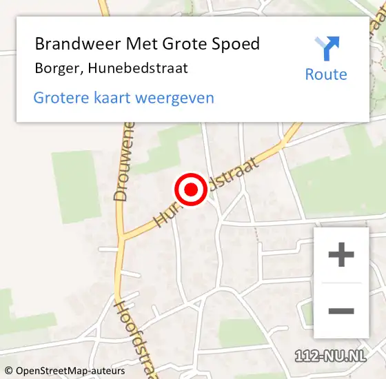 Locatie op kaart van de 112 melding: Brandweer Met Grote Spoed Naar Borger, Hunebedstraat op 22 augustus 2024 16:47