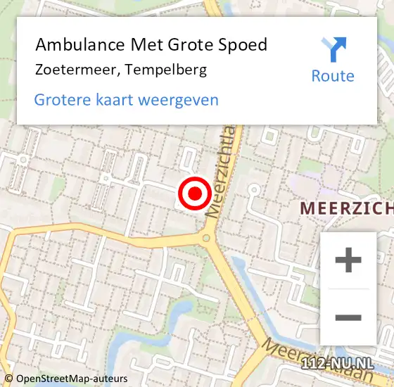 Locatie op kaart van de 112 melding: Ambulance Met Grote Spoed Naar Zoetermeer, Tempelberg op 22 augustus 2024 16:54