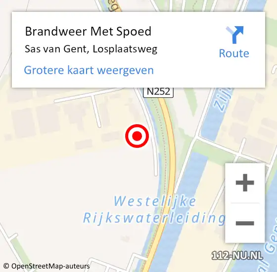 Locatie op kaart van de 112 melding: Brandweer Met Spoed Naar Sas van Gent, Losplaatsweg op 22 augustus 2024 17:10