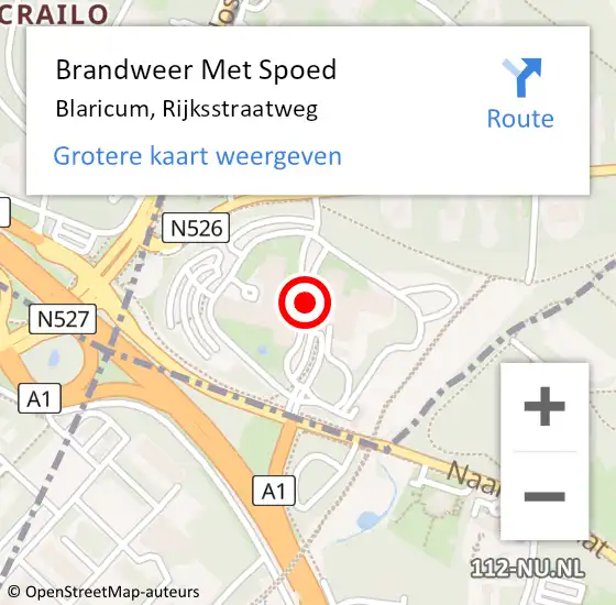 Locatie op kaart van de 112 melding: Brandweer Met Spoed Naar Blaricum, Rijksstraatweg op 22 augustus 2024 17:17