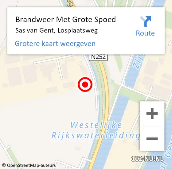 Locatie op kaart van de 112 melding: Brandweer Met Grote Spoed Naar Sas van Gent, Losplaatsweg op 22 augustus 2024 17:25