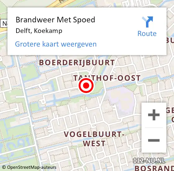 Locatie op kaart van de 112 melding: Brandweer Met Spoed Naar Delft, Koekamp op 22 augustus 2024 17:49