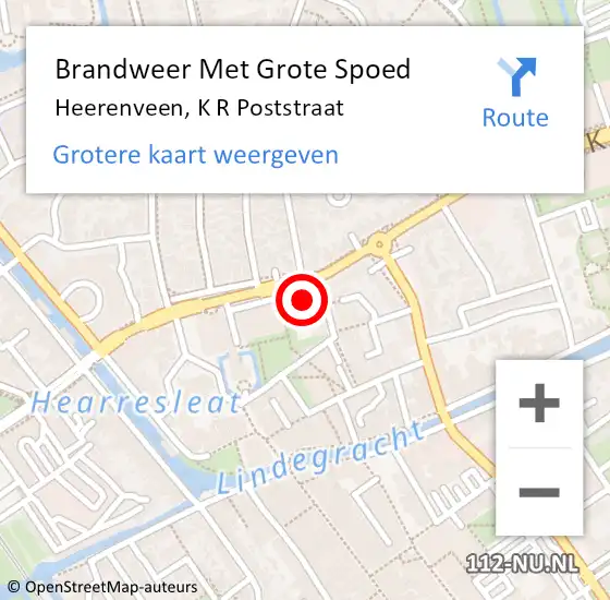 Locatie op kaart van de 112 melding: Brandweer Met Grote Spoed Naar Heerenveen, K R Poststraat op 22 augustus 2024 18:37