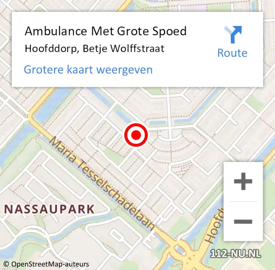 Locatie op kaart van de 112 melding: Ambulance Met Grote Spoed Naar Hoofddorp, Betje Wolffstraat op 22 augustus 2024 18:40