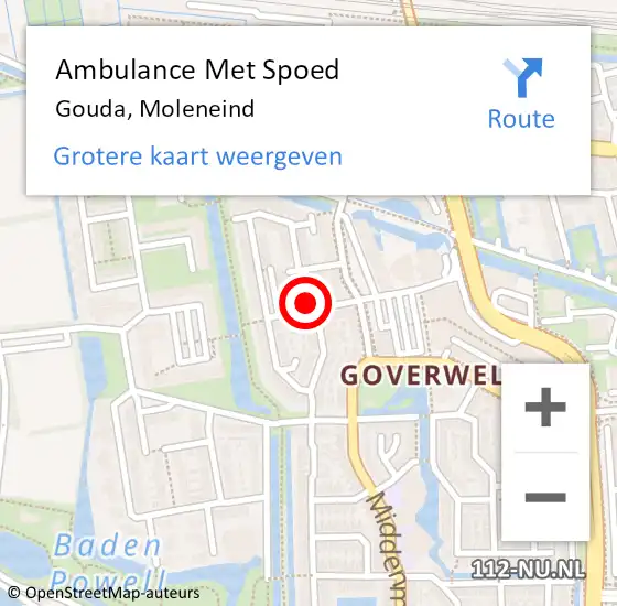 Locatie op kaart van de 112 melding: Ambulance Met Spoed Naar Gouda, Moleneind op 22 augustus 2024 18:40