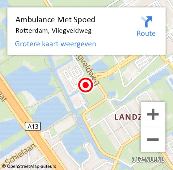 Locatie op kaart van de 112 melding: Ambulance Met Spoed Naar Rotterdam, Vliegveldweg op 22 augustus 2024 18:46