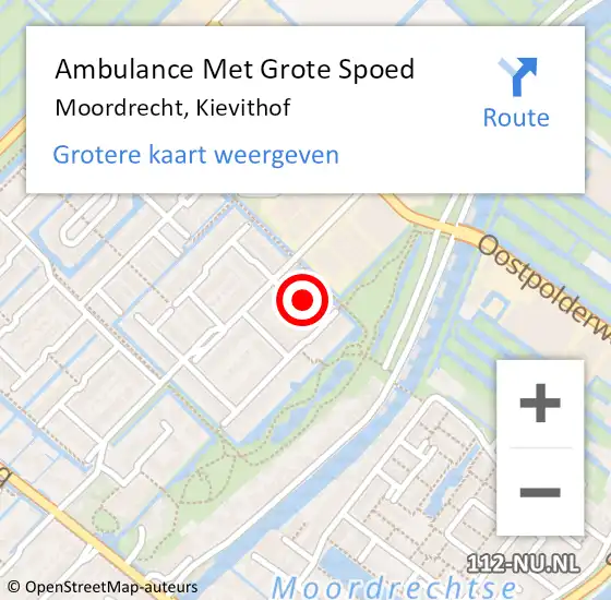 Locatie op kaart van de 112 melding: Ambulance Met Grote Spoed Naar Moordrecht, Kievithof op 22 augustus 2024 18:51