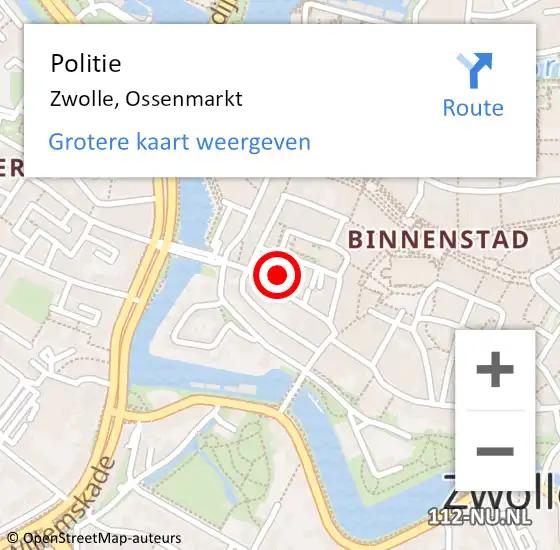 Locatie op kaart van de 112 melding: Politie Zwolle, Ossenmarkt op 22 augustus 2024 18:57