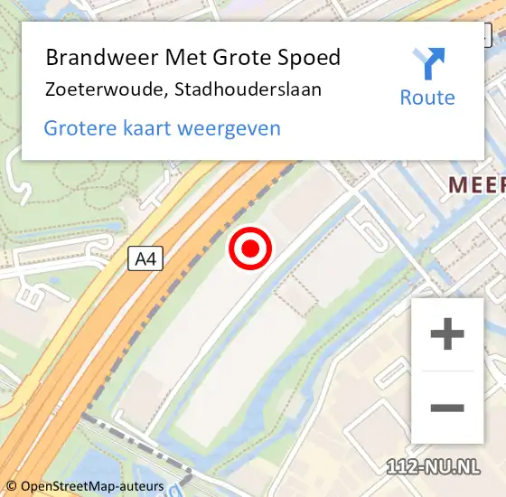 Locatie op kaart van de 112 melding: Brandweer Met Grote Spoed Naar Zoeterwoude, Stadhouderslaan op 22 augustus 2024 19:01