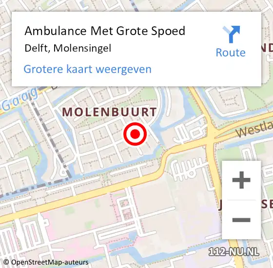 Locatie op kaart van de 112 melding: Ambulance Met Grote Spoed Naar Delft, Molensingel op 22 augustus 2024 19:21