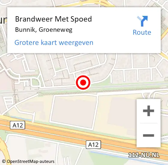 Locatie op kaart van de 112 melding: Brandweer Met Spoed Naar Bunnik, Groeneweg op 22 augustus 2024 19:40