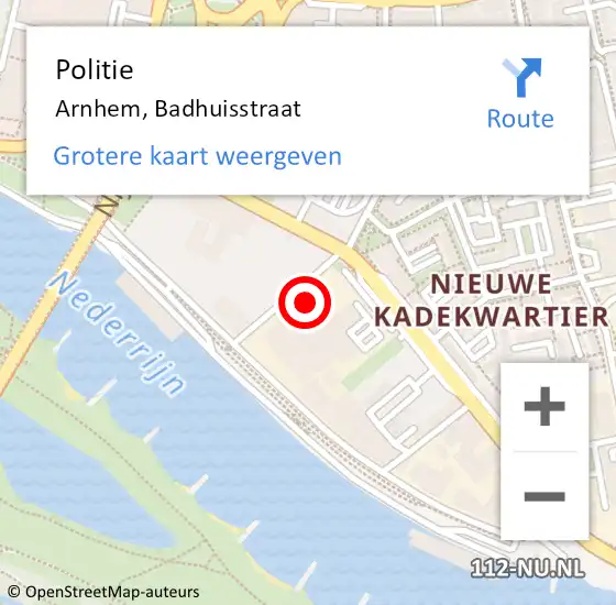 Locatie op kaart van de 112 melding: Politie Arnhem, Badhuisstraat op 22 augustus 2024 20:20