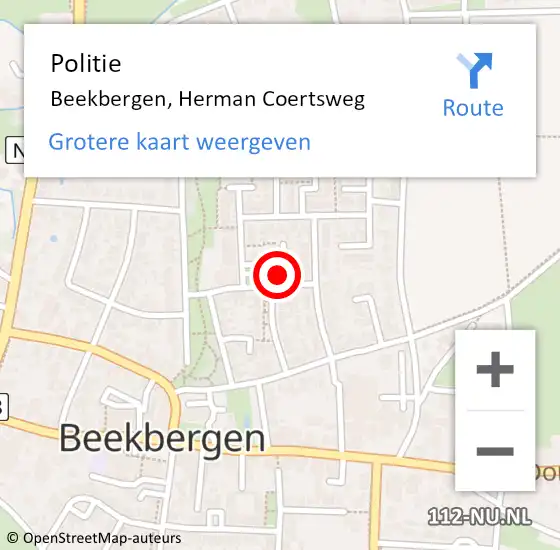 Locatie op kaart van de 112 melding: Politie Beekbergen, Herman Coertsweg op 22 augustus 2024 20:21