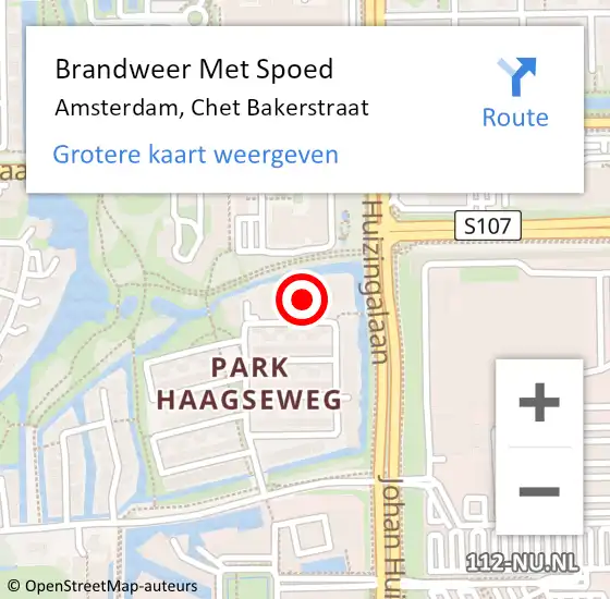 Locatie op kaart van de 112 melding: Brandweer Met Spoed Naar Amsterdam, Chet Bakerstraat op 22 augustus 2024 20:31