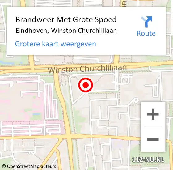 Locatie op kaart van de 112 melding: Brandweer Met Grote Spoed Naar Eindhoven, Winston Churchilllaan op 22 augustus 2024 20:52