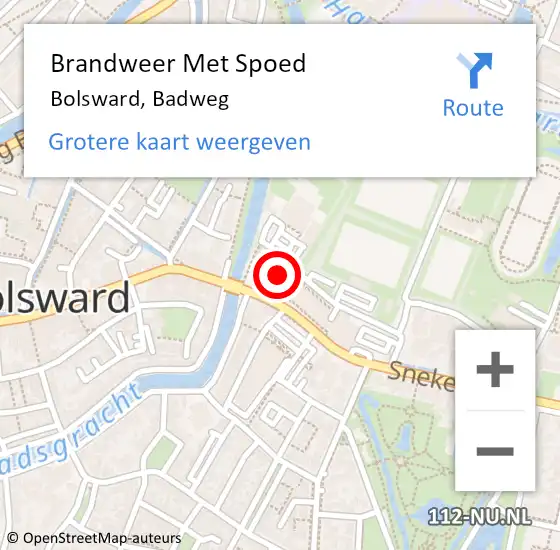 Locatie op kaart van de 112 melding: Brandweer Met Spoed Naar Bolsward, Badweg op 22 augustus 2024 21:13