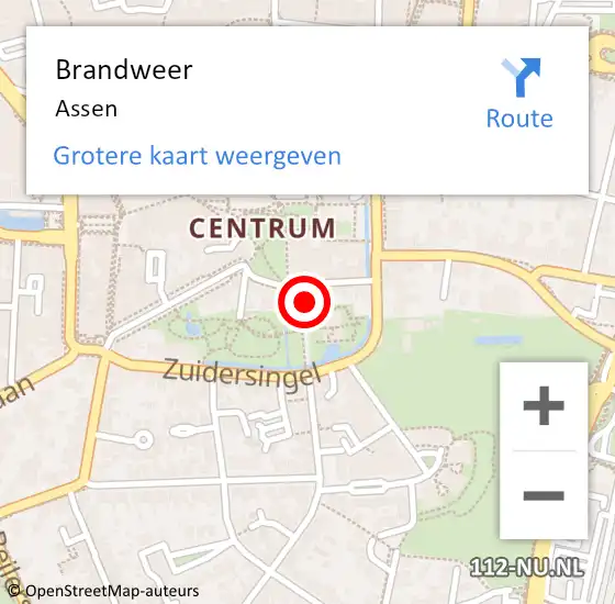 Locatie op kaart van de 112 melding: Brandweer Assen op 22 augustus 2024 21:33