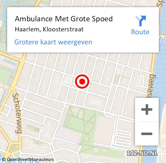 Locatie op kaart van de 112 melding: Ambulance Met Grote Spoed Naar Haarlem, Kloosterstraat op 22 augustus 2024 21:36