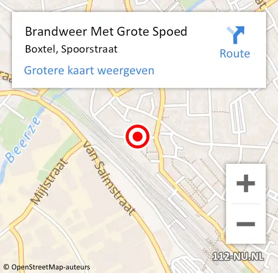 Locatie op kaart van de 112 melding: Brandweer Met Grote Spoed Naar Boxtel, Spoorstraat op 22 augustus 2024 21:40