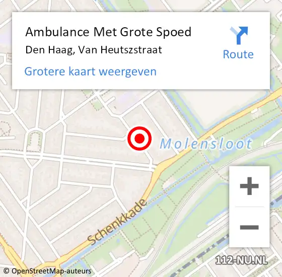 Locatie op kaart van de 112 melding: Ambulance Met Grote Spoed Naar Den Haag, Van Heutszstraat op 22 augustus 2024 21:46