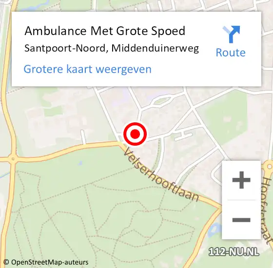 Locatie op kaart van de 112 melding: Ambulance Met Grote Spoed Naar Santpoort-Noord, Middenduinerweg op 22 augustus 2024 22:17