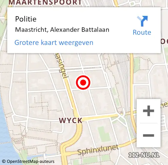 Locatie op kaart van de 112 melding: Politie Maastricht, Alexander Battalaan op 22 augustus 2024 22:37