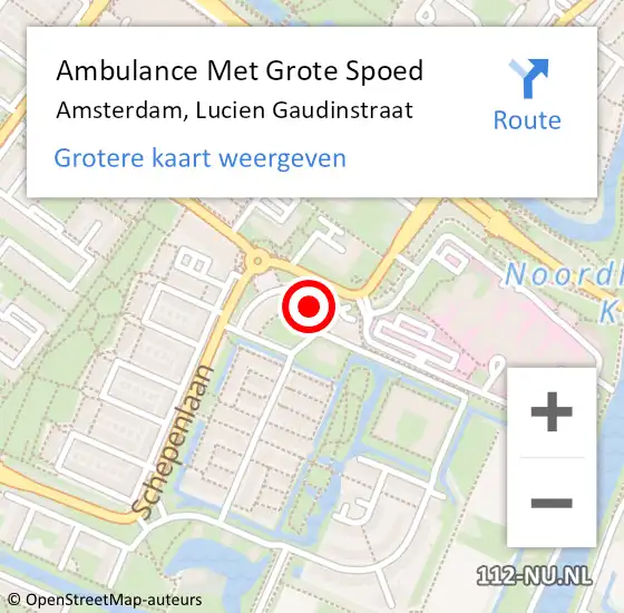 Locatie op kaart van de 112 melding: Ambulance Met Grote Spoed Naar Amsterdam, Lucien Gaudinstraat op 22 augustus 2024 22:47