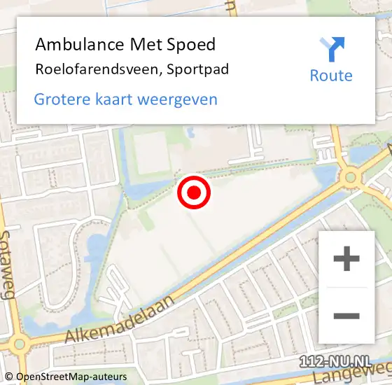 Locatie op kaart van de 112 melding: Ambulance Met Spoed Naar Roelofarendsveen, Sportpad op 22 augustus 2024 22:49