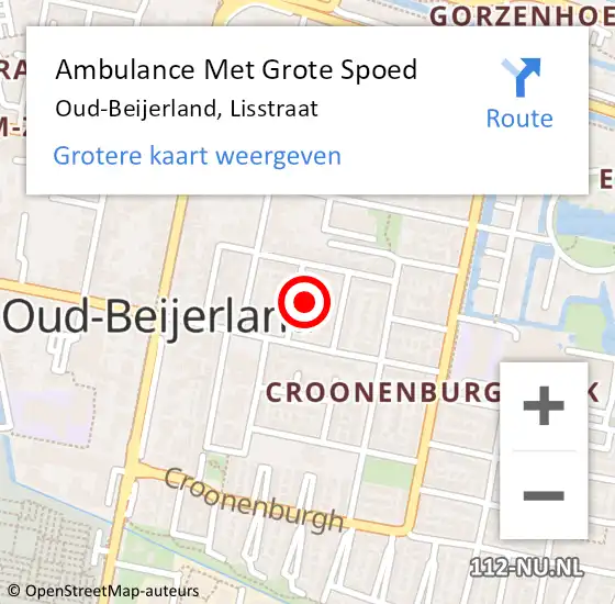 Locatie op kaart van de 112 melding: Ambulance Met Grote Spoed Naar Oud-Beijerland, Lisstraat op 22 augustus 2024 23:30